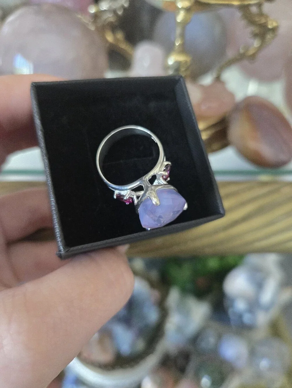 Sterling Silver Lavender Quartz Ring with Garnet accents 925